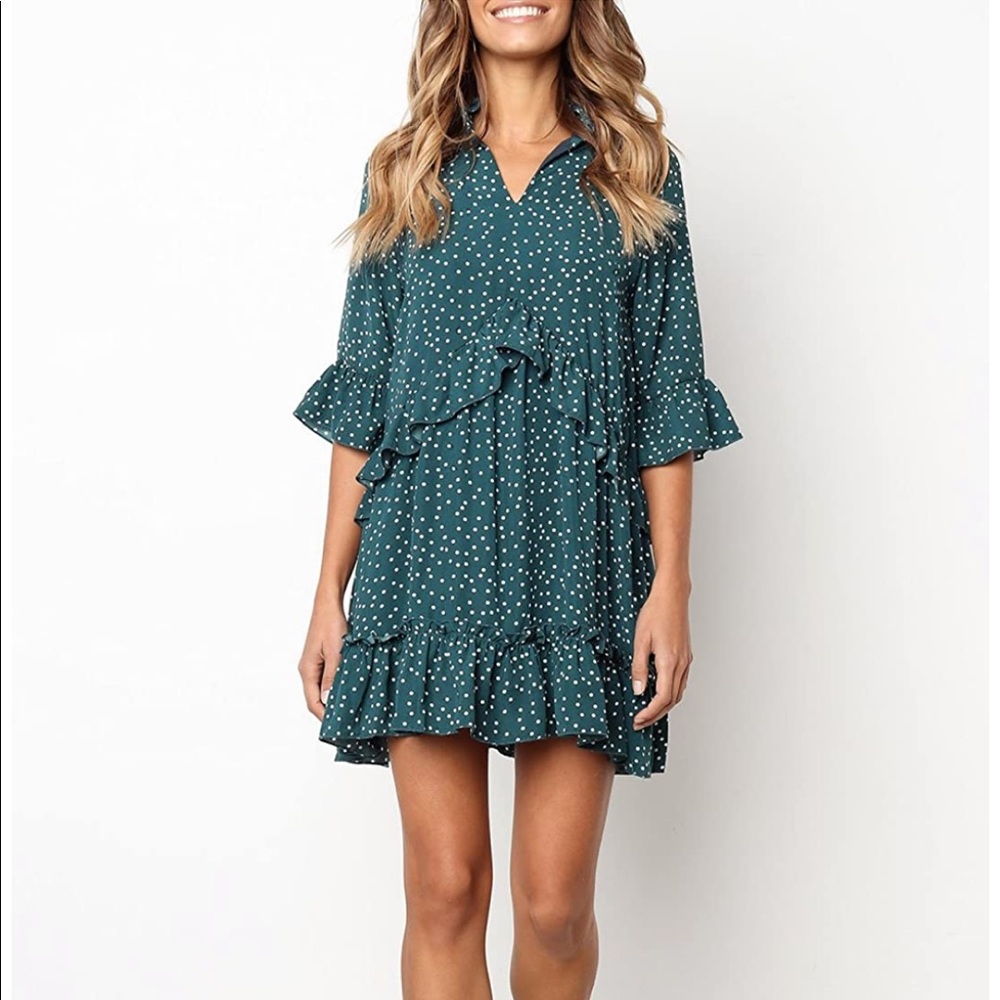 Women's V Neck Ruffle Polka Dot Dress